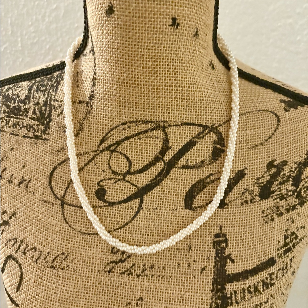 Vintage 1970’s RARE Marvella Necklace 3 Strands Tiny Glass Pearls Twisted w/Gold